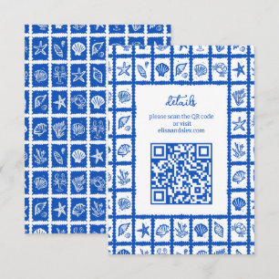 Seashell Grid Beach Wedding CUSTOM QR Code Begleitkarte