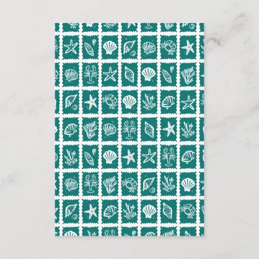 Seashell Grid Beach Wedding CUSTOM QR Code Begleitkarte (Rückseite)