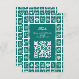 Seashell Grid Beach Wedding CUSTOM QR Code Begleitkarte