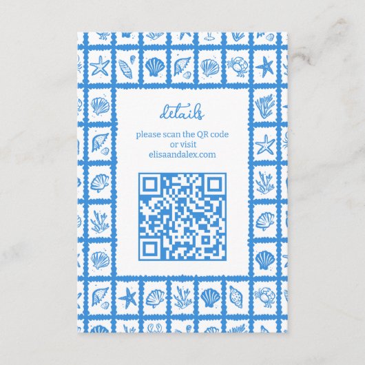 Seashell Grid Beach Wedding CUSTOM QR Code Begleitkarte (Vorderseite)