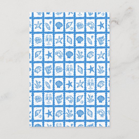 Seashell Grid Beach Wedding CUSTOM QR Code Begleitkarte (Rückseite)