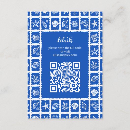 Seashell Grid Beach Wedding CUSTOM QR Code Begleitkarte (Vorderseite)