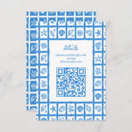 Seashell Grid Beach Wedding CUSTOM QR Code Begleitkarte