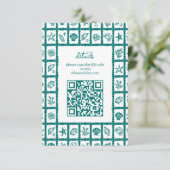 Seashell Grid Beach Wedding CUSTOM QR Code Begleitkarte (Stehend Vorderseite)