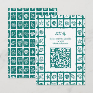 Seashell Grid Beach Wedding CUSTOM QR Code Begleitkarte