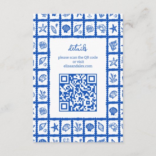 Seashell Grid Beach Wedding CUSTOM QR Code Begleitkarte (Vorderseite)