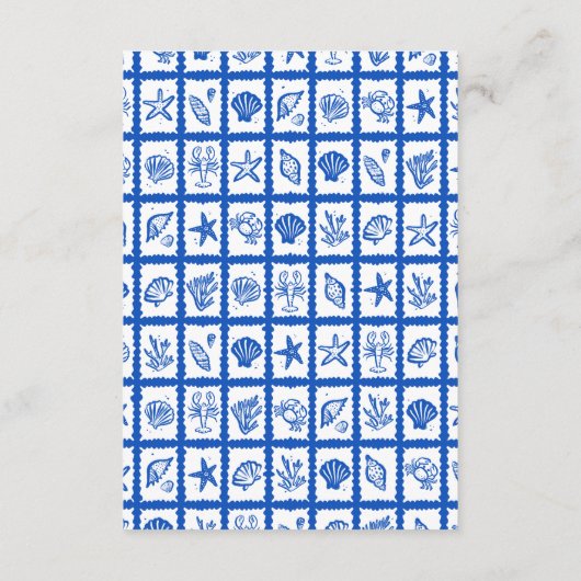 Seashell Grid Beach Wedding CUSTOM QR Code Begleitkarte (Rückseite)