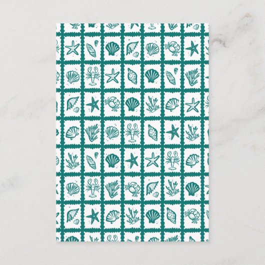 Seashell Grid Beach Wedding CUSTOM QR Code Begleitkarte (Rückseite)