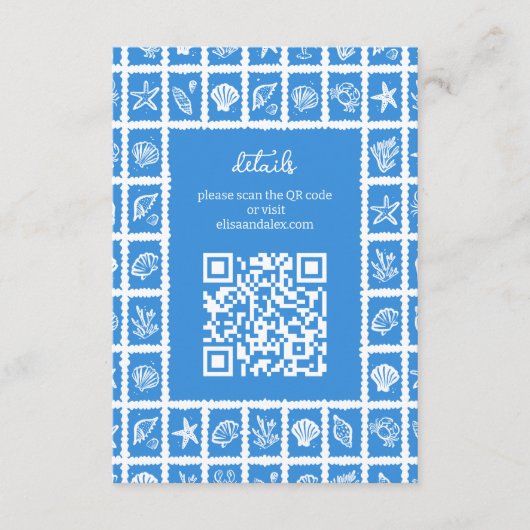 Seashell Grid Beach Wedding CUSTOM QR Code Begleitkarte (Vorderseite)