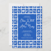 Seashell Grid Beach Wedding CUSTOM QR Code Einladung (Vorderseite)