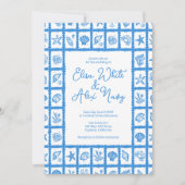 Seashell Grid Beach Wedding CUSTOM QR Code Einladung (Vorderseite)