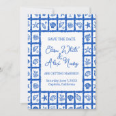 Seashell Grid Beach Wedding CUSTOM QR Code Save The Date (Vorderseite)
