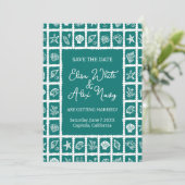 Seashell Grid Beach Wedding CUSTOM QR Code Save The Date (Stehend Vorderseite)