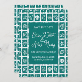 Seashell Grid Beach Wedding CUSTOM QR Code Save The Date