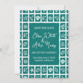 Seashell Grid Beach Wedding CUSTOM QR Code Save The Date (Vorderseite)