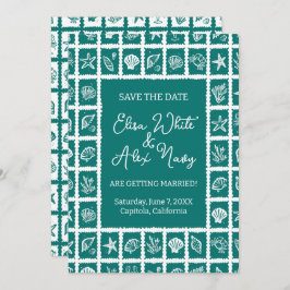 Seashell Grid Beach Wedding CUSTOM QR Code Save The Date