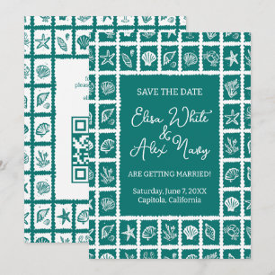 Seashell Grid Beach Wedding CUSTOM QR Code Save The Date