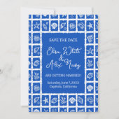 Seashell Grid Beach Wedding CUSTOM QR Code Save The Date (Vorderseite)