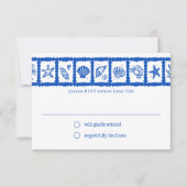 Seashell Grid Beach Wedding CUSTOM RSVP Karte (Vorderseite)