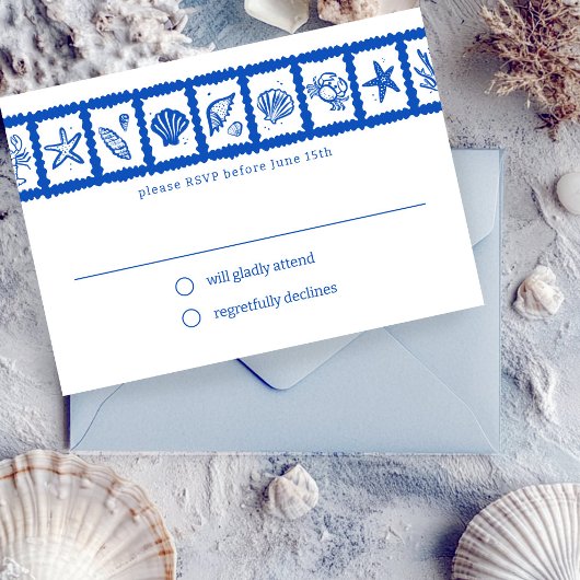 Seashell Grid Beach Wedding CUSTOM RSVP Karte