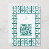 Seashell Grid Beach Wedding Green CUSTOM QR Code Einladung (Rückseite)
