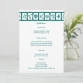 Seashell Grid Beach Wedding Green White CUSTOM Menükarte (Stehend Vorderseite)