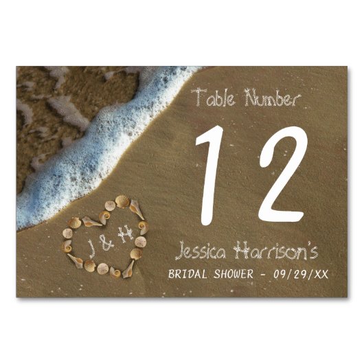 Seashell Heart Beach Brautparty Tischnummer (Vorderseite)