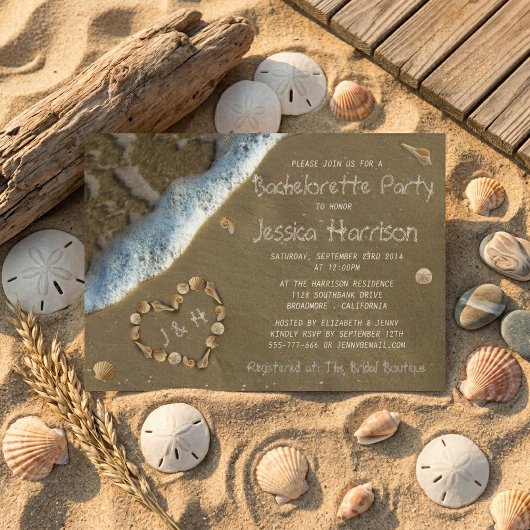 Seashell Heart Beach Junggeselinnen-Abschied Einladung
