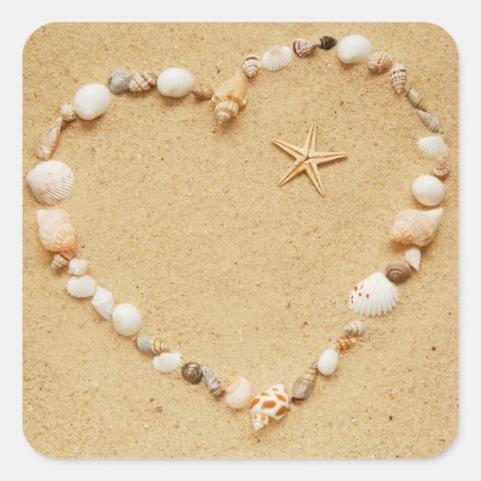 Seashell Heart mit Starfish Quadratischer Aufkleber (Vorderseite)