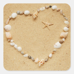 Seashell Heart mit Starfish Quadratischer Aufkleber