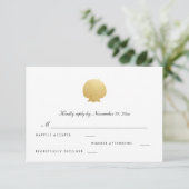 Seashell Imitate Gold Foil | Ocean Wedding RSVP Karte (Stehend Vorderseite)