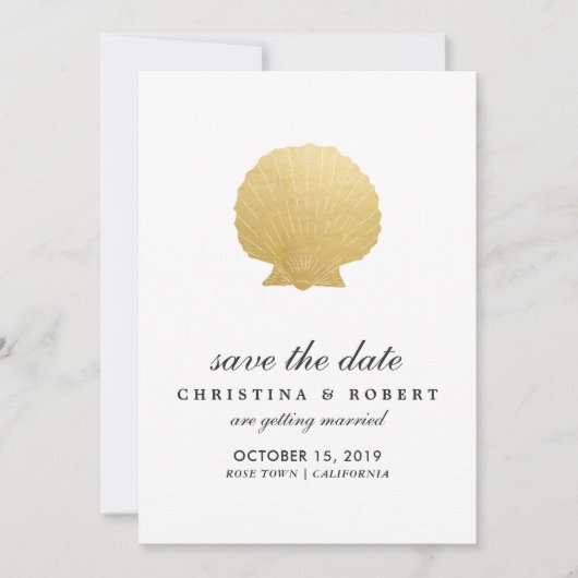 Seashell Imitate Gold Foil | Ozeane Save the Date Einladung (Vorderseite)
