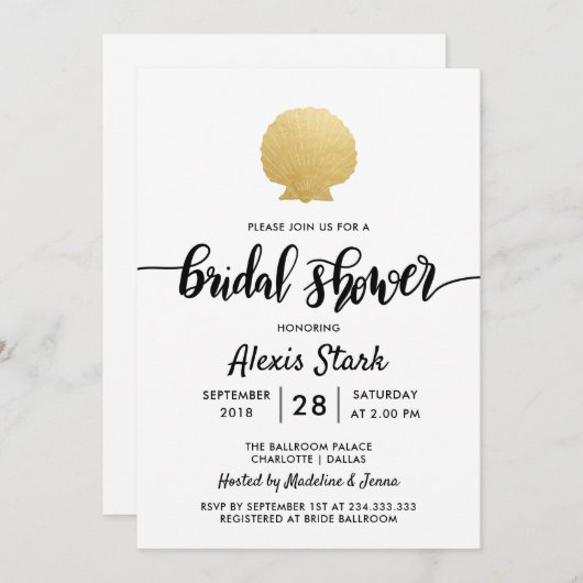 Seashell Imitats Gold Foil Ocean Brautparty Einladung (Vorne/Hinten)