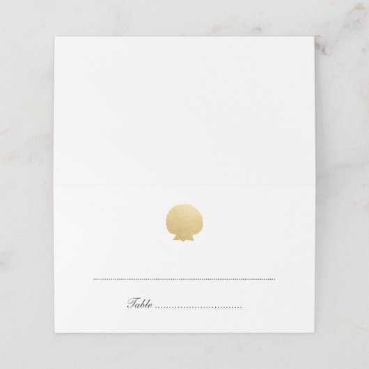 Seashell Imitats Gold Foil Ocean Wedding Escort Ca Platzkarte (Außenseite Aufgefaltet)