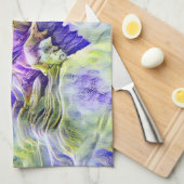 Seashell in blauem lila Aquarellbild Geschirrtuch (Viertel Falte)