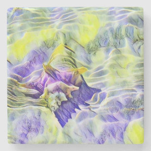 Seashell in blauem lila Aquarellbild Steinuntersetzer
