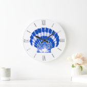 Seashell - Kobalt blau und weiß Große Wanduhr (Zuhause)