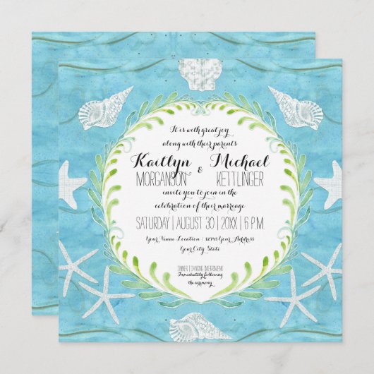 Seashell Leaf Wreath Ocean Beach Muscheln Einladung (Vorne/Hinten)