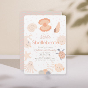 Seashell-Lebewesen Shellebrate Rosa 1. Geburtstag Einladung