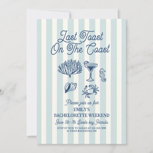 Seashell Letzter Toast Küste Bachelorette Wochenen Einladung (Vorderseite)