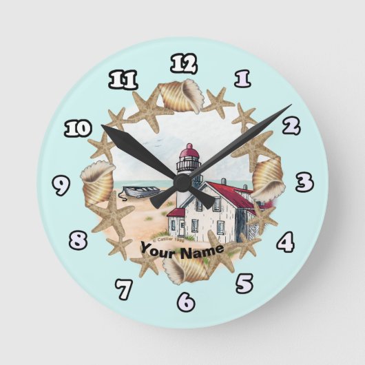Seashell Lighthouse Clock Runde Wanduhr (Vorderseite)