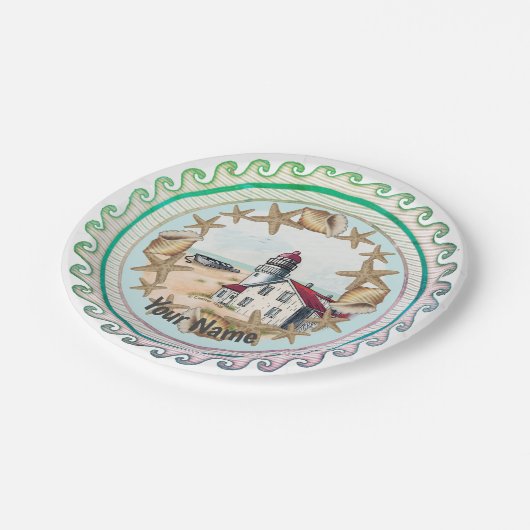 Seashell Lighthouse Papierplatte Pappteller (Schrägansicht)