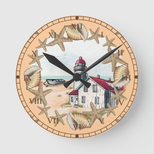 Seashell Lighthouse Runde Wanduhr (Vorderseite)