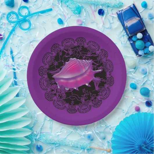 Seashell Lila Pappteller (Party)
