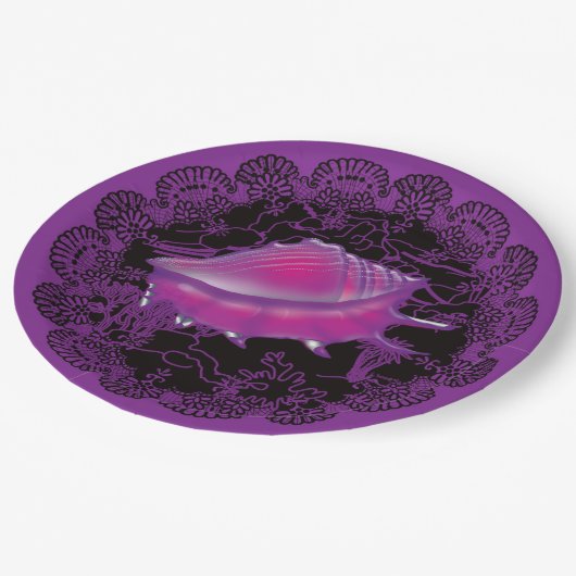 Seashell Lila Pappteller (Schrägansicht)