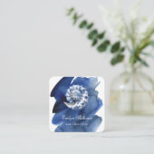 Seashell-Logo auf blaue Aquarell-Visitenkarte Quadratische Visitenkarte (Stehend Vorderseite)