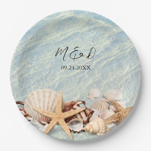 Seashell Marble Wedding Pappteller (Vorderseite)