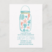 Seashell Mason Jar Beach Hochzeit Save the Date Ankündigungspostkarte (Vorderseite)