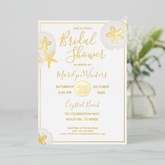 Seashell Modern Brautparty Folieneinladung (Stehend vorne)