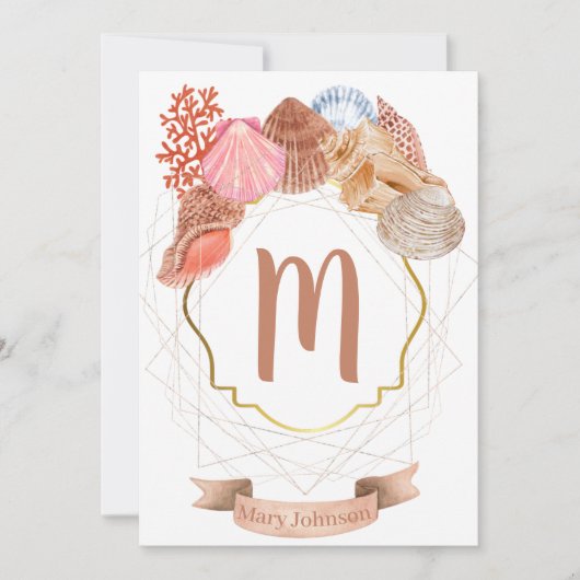 Seashell Monogram Wappen Notecard Einladung (Vorderseite)